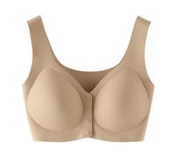 Invisible Seamless Bra for Women Wireless Front Closure Padded Bra (Khaki,L)