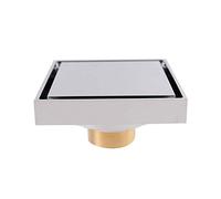 Invisible Shower Floor Drain Tile Insert 4 Inch Square Shower Floor Drain Removable Cover, Brass Bathroom Drainer with Hair Strainer for Kitchen Washroom Garage Basement(Chrome)