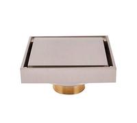 Invisible Shower Floor Drain Tile Insert 4 Inch Square Shower Floor Drain Removable Cover, Brass Bathroom Drainer with Hair Strainer for Kitchen Washroom Garage Basement(Brushed)