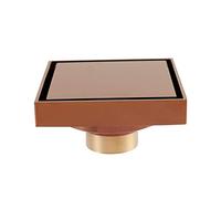 Invisible Shower Floor Drain Tile Insert 4 Inch Square Shower Floor Drain Removable Cover, Brass Bathroom Drainer with Hair Strainer for Kitchen Washroom Garage Basement(Rose Gold)