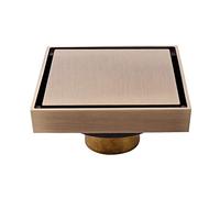 Invisible Shower Floor Drain Tile Insert 4 Inch Square Shower Floor Drain Removable Cover, Brass Bathroom Drainer with Hair Strainer for Kitchen Washroom Garage Basement(Bronze)