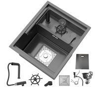 Invisible Sink Kitchen Single Basin Nano Stainless Steel Bar Sink Mini Vegetable Washer with Lid Plate, High-Pressure Cup Washer Suitable for Compact Living Spaces (45x38)