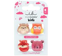 invisibobble Clip para el pelo para niñas (4 unidades) - Pinza para el pelo de animales, erizo, búho, zorro, oso juguetón, Clipstar Kids Clever Classmates, dulce, garras para el pelo, escuela
