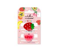 invisibobble Clip Star Glow Kids FRUTTI Strawberry - 2 pinzas brillantes para el pelo para niños, brillantes y antideslizantes, para un cabello sano, diseño de fresa y corazón con texto "Love"