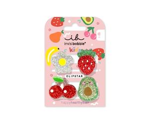 invisibobble Clip Star Kids Fruti Fun - 4 pinzas para el pelo para niños, coloridas, brillantes, para cabello sano, diseño de frutas y flores, perfectos para niños