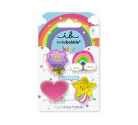 invisibobble Clip Star Kids Happy World - 4 pinzas para el pelo para niños, diseño de arco iris, estrella, corazón y flores, pinzas antideslizantes para el cabello para un cabello sano, perfectos para