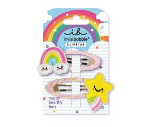 invisibobble SNAP Clip Kids Happy Sky - 2 pinzas para el pelo para niños, diseño de arco iris y estrella, pinzas antideslizantes para el cabello para un cabello sano, perfectos para niñas
