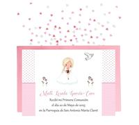 Invitación Comunión Niña. Pack 32. Unidades. Recuerdo de Comunión Niña. Detalles Invitados Comunión. Hecho en España. (ROSA, NIÑA 2)