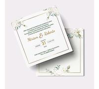 Invitaciones Boda Personalizadas - Detalles para Invitados de Boda - 15x15cm Personalizable con Fecha, Nombres y Texto - 25,50 o 100 unidades para Ceremonia Compromiso - 8 Modelos (Modelo 8)