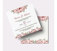Invitaciones Boda Personalizadas - Detalles para Invitados de Boda - 15x15cm Personalizable con Fecha, Nombres y Texto - 25,50 o 100 unidades para Ceremonia Compromiso - 8 Modelos (Modelo 2)