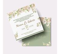 Invitaciones Boda Personalizadas - Detalles para Invitados de Boda - 15x15cm Personalizable con Fecha, Nombres y Texto - 25,50 o 100 unidades para Ceremonia Compromiso - 8 Modelos (Modelo 7)