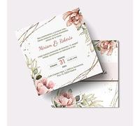 Invitaciones Boda Personalizadas - Detalles para Invitados de Boda - 15x15cm Personalizable con Fecha, Nombres y Texto - 25,50 o 100 unidades para Ceremonia Compromiso - 8 Modelos (Modelo 1)