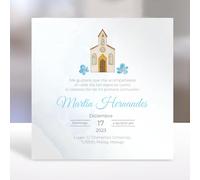 Invitaciones Comunion Niña y Niño Personalizadas | Tarjeta de Recordatorios de Primera Comunion de 15x15cm en Cartulina 350gr | 4 Modelos (Azul)