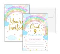 Invitaciones de 9º cumpleaños, 25 tarjetas de invitación de fiesta de doble cara con 25 sobres, invitaciones de fiesta para niños, suministros de decoración de celebración - B03