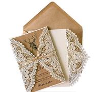 Invitaciones de boda de encaje vintage Picky Bride con tarjetas RSVP y sobres, elegante tarjeta de boda lazo con texto personalizado incluido - Juego de 50 unidades, 125 x 185mm, Invitaciones de boda en blanco, 50