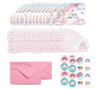 Invitaciones de cumpleaños con temática de unicornio, 24 tarjetas con sobres y calcomanías, elegante estampado de unicornio, ideal para fiestas de cumpleaños de niñas y niños, baby shower o
