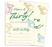Invitaciones de felicitación a treinta cumpleaños, invitación de 30 cumpleaños, invitación de cóctel dibujada a mano, 20 tarjetas de invitación de relleno de doble cara con sobres, suministros de