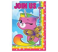 Invitaciones de papel postal Rainbow Butterfly Unicorn Kitty™ - 6 1/4 pulgadas x 4 1/4 pulgadas, multicolor, juego de 8