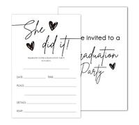 Invitaciones minimalistas para fiesta de graduación - She Did It - Tarjetas de anuncio de graduación para escuela secundaria, universidad, junior o universidad - 20 tarjetas con sobres - Invitaciones