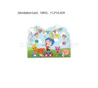 (Invitation Cards-10pcs) Clown Plim cartoon theme children's birthday party supplies paper plates, paper cups, pull flags, knife, fork and spoon