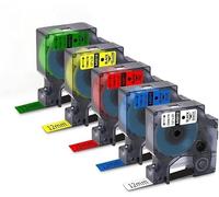 Invoker 5 cintas de repuesto para Dymo D1 12 mm x 7 m negro sobre blanco/rojo/amarillo/azul/verde 1/2 pulgadas 23 pies compatible con DYMO COLORPOP LabelManager 160/210D/280/360D/420P/500TS/640CB/450D