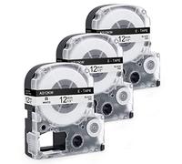 Invoker-Cintas de Etiquetas compatible para usar en lugar de SS12KW LC-4WBN Cassete 12mm x 8m, para LabelWorks LW-300 LW-300L LW-400 LW-500 LW-600P LM-700, Negro sobre blanco, pack de 3