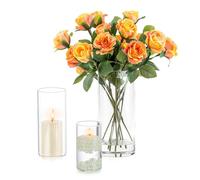 Inweder Jarrones de Cristal Decorativos Modernos - Juego de 3 Floreros Cilíndricos Transparentes Portavela Huracán Portavelas Cristal para Velas de Pilar Velas Flotantes Centros de Mesa para Bodas