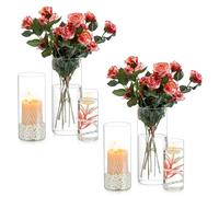 Inweder Jarrones de Cristal Decorativos Modernos - Juego de 6 Floreros Cilíndricos Transparentes Portavela Huracán Portavelas Cristal para Velas Pilar Velas Flotantes Centros Mesa Bodas 15+20+25cm
