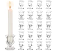 Inweder Portavelas de Vidrio Moderno Candelabro: Juego de 20 Piezas Porta Velas Cónicos Soportes para Velas Transparentes Portavelas Pequeño Granel para Boda Navidad Evento Decoración del Hogarr