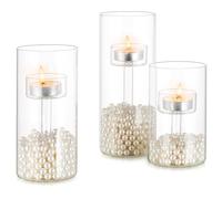 Inweder Portavelas Huracán de Vidrio Juego de 3 Candelabro Transparente para Velas Votivas Porta Velas de Cristal Creativos para Decoración del Hogar Bodas Centro de Mesa Se Adapta a La TeaLight