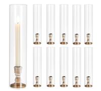 Inweder Portavelas in Vidrio Candleabros Decorativos: 10 Piezas Cilindros Portavelas para Velas Cónicas Porta Velas de Madera con Cristal Extraíble para Centro de Mesa Boda Evento o Decor del Hogar