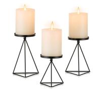 Inweder Portavelas para Velas de Pilar: 3 Piezas Portavelas Negro Candelabro Geométrico Bandeja Vintage para Velas Portavelas de Metal para Centro de Mesa Chimenea Boda Navidad Decoración del Hogar