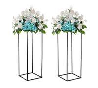 Inweder Soporte para Flores Negro, 80 cm, con Panel Metálico, 2 Pcs | Columna Geométrica Metálica, Jarrón Alto para Bodas, Centros de Mesa, Aniversarios, Fiestas y Decoración de Salón