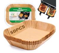 Inwee Papel para Freidora de Aire Doble, 50 Piezas 20,5x14cm Rectangular Papel de Horno, Air Fryer Papel Desechable Antiadherente Compatible con Ninja AF300EU/ AF400EU/Cecotec/Masterpro/Salter/Tower