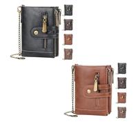 INXKED 2PCS Men's Wallet with Chain, Retro Bifold Card Holder Purse, Anti-Theft Retro Wallet Mens Wallet with Chain (06)