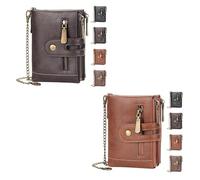 INXKED 2PCS Men's Wallet with Chain, Retro Bifold Card Holder Purse, Anti-Theft Retro Wallet Mens Wallet with Chain (01)