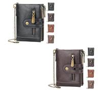 INXKED 2PCS Men's Wallet with Chain, Retro Bifold Card Holder Purse, Anti-Theft Retro Wallet Mens Wallet with Chain (04)
