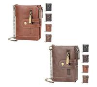 INXKED 2PCS Men's Wallet with Chain, Retro Bifold Card Holder Purse, Anti-Theft Retro Wallet Mens Wallet with Chain (05)