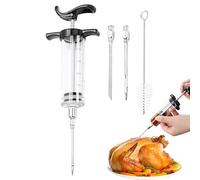 Inyector de carne de pavo, kit manual de jeringa de adobo de carne, inyectores de barbacoa de sabor para ahumar, incluye 3 agujas de carne de acero inoxidable, 1 cepillo de limpieza (negro)