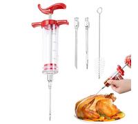 Inyector de carne de pavo, kit manual de jeringa de adobo de carne, inyectores de barbacoa de sabor para ahumar, incluye 3 agujas de carne de acero inoxidable, 1 cepillo de limpieza (rojo)