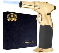 inZaynity Pistola de soplete de butano de doble llama, recargable, de lujo, mini soplete de mano para cocinar, creme brulee, soldadura, soldadura y arte de resina, llama ajustable con bloqueo de