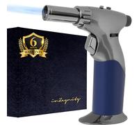inZaynity Pistola de soplete de butano de doble llama, recargable, de lujo, mini soplete de mano para cocinar, creme brulee, soldadura, soldadura y arte de resina, llama ajustable con bloqueo de