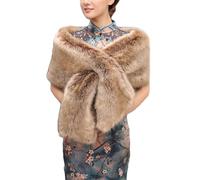 Inzegao Chal y envoltura de piel sintética para mujer, para cóctel, fiesta de té, vestido de noche, peludo de invierno, estolas cálidas, Marrón, M