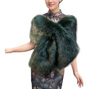 Inzegao Chal y envoltura de piel sintética para mujer, para cóctel, fiesta de té, vestido de noche, peludo de invierno, estolas cálidas, Verde oscuro, Large