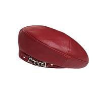 Inzegao Mujeres PU cuero retro boina sombrero ajustable pintor artista color sólido Cap cadena moda, Rojo, Talla única