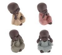 Inzopo 4 estatuas de cerámica de Buda pequeño monje estatuilla té mascota adornos decorativos