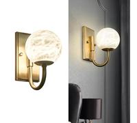 IOEDHW Aplique de pared de mármol nórdico, apliques de pared de alabastro natural español, aplique de mármol dorado con forma de globo, lámpara de pared de latón para dormitorio, sala de estar, baño,
