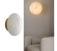 IOEDHW Aplique de pared moderno de alabastro de 7,87 pulgadas, base de latón dorado, redondo, de mármol, LED de 6 W, luz cálida, para dormitorio, sala de estar, pasillo e isla de cocina.