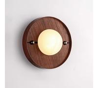 IOEDHW Aplique de pared redondo retro de mármol, de alabastro natural, con base de madera con efecto de transferencia de agua, lámpara de pared LED de 3 colores para dormitorio, sala de estar, hotel,