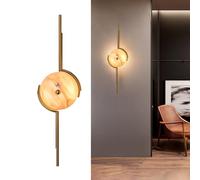 IOEDHW Apliques de pared redondos de mármol natural posmoderno de 25,59 pulgadas, apliques de pared de alabastro de hierro dorado, apliques de alabastro circulares de tira larga para baño, sala de est